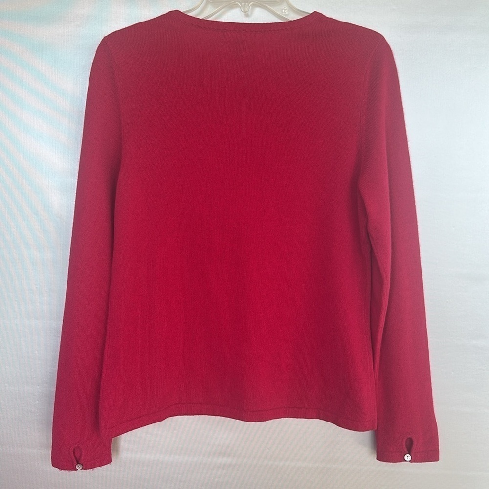 Lands' End Cashmere Sweater Sz M Magenta Cozy Soft Minimalist Keyhole Boxy Red - Picture 4 of 9